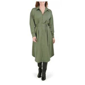 NEW French Connection Women's Long Shirt Dress Olive Medium